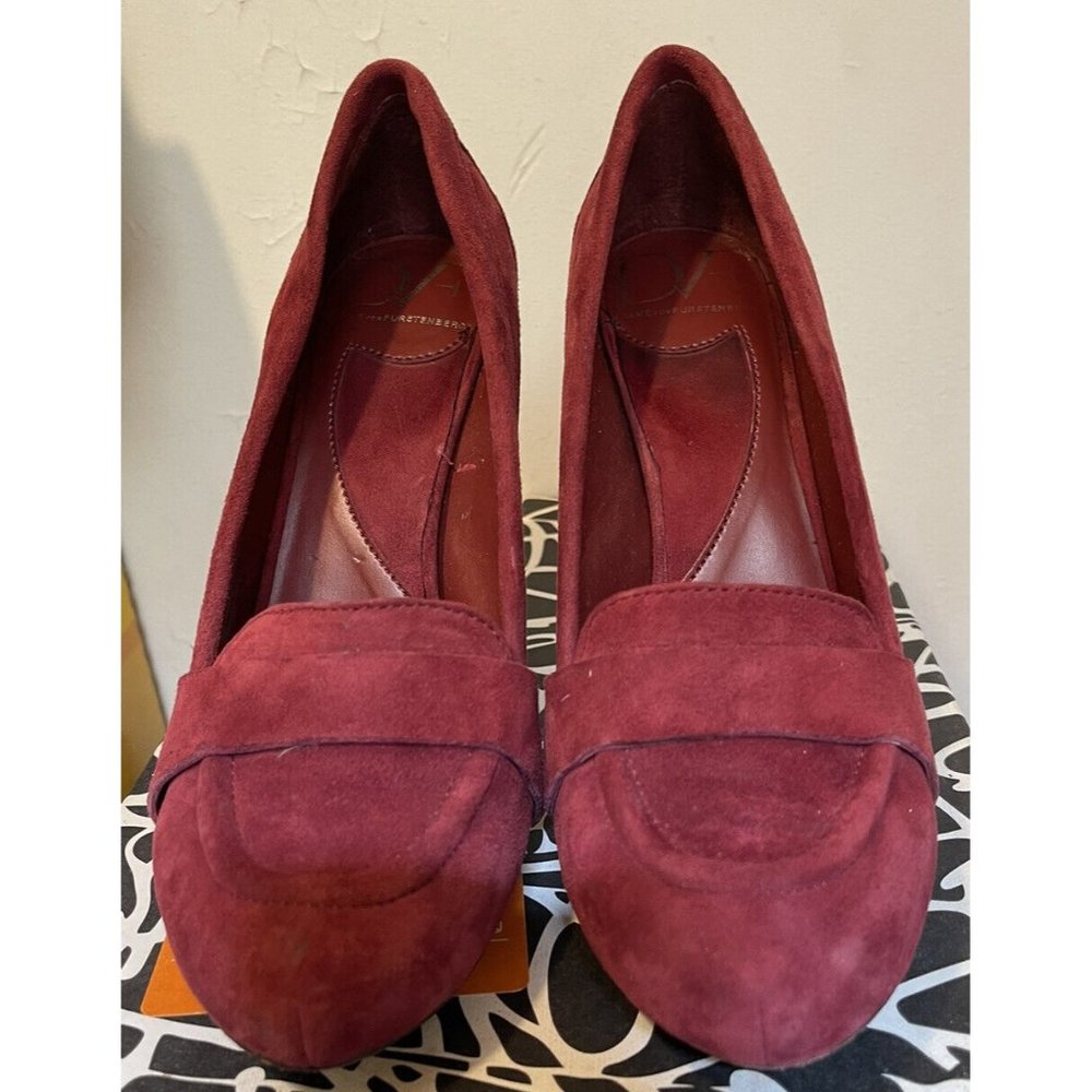DVF Diane Von Furstenberg ROXANNE  Cranberry Platform Heels Suede Shoes 5.5 M